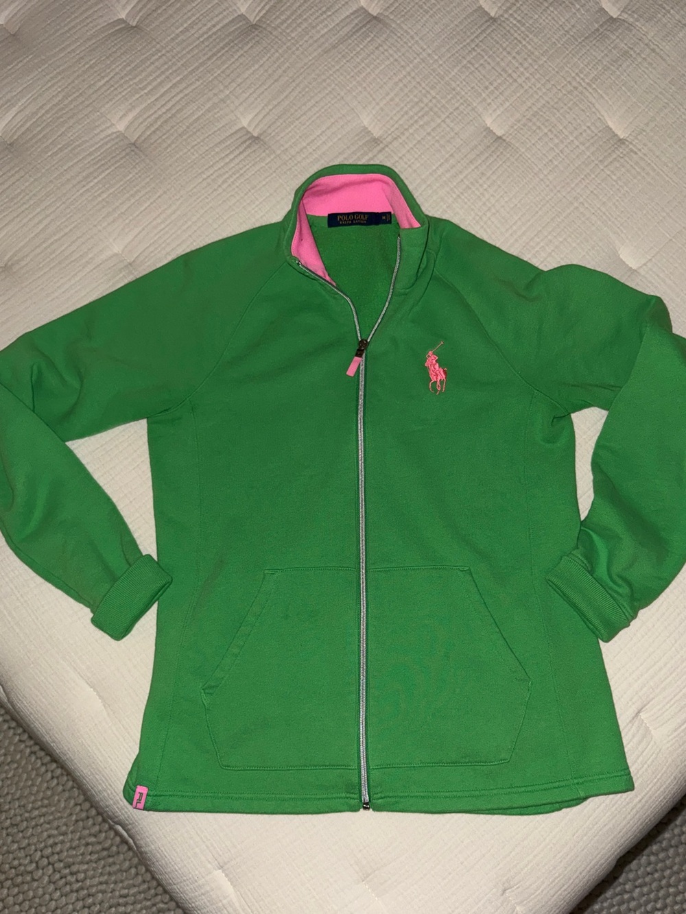 Polo by Ralph Lauren Green Zip-Up Jacket with Pink Accents M